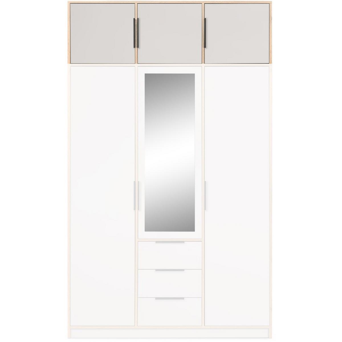 DREHTÜRENSCHRANK Livo mit 3 Türen und 3 Schubladen, mit Schrankaufsatz, kaschmir+eiche Wotan, 150 cm - Kaschmir/Eiche Wotan, Holzwerkstoff (150/245/57cm) - Beautysofa