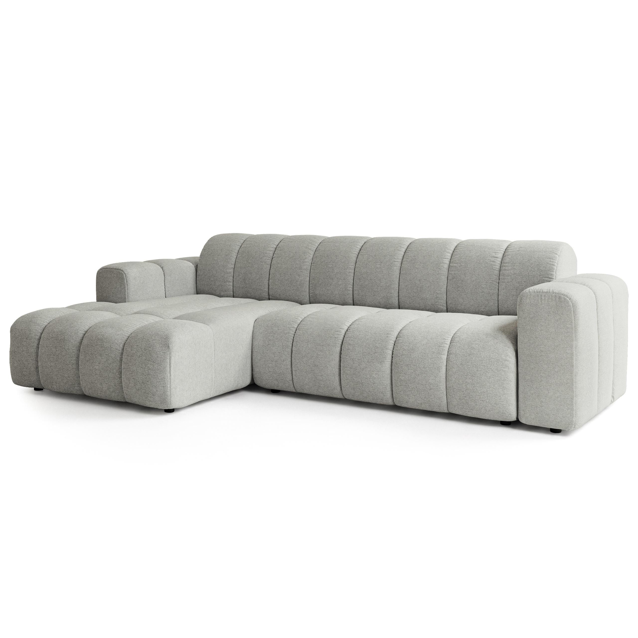 ECKSOFA SETIA Hellgrau Strukturstoff mit Schlaffunktion - Hellgrau, Holz (304/165cm) - MASSENO