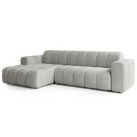 ECKSOFA SETIA Hellgrau Strukturstoff mit Schlaffunktion - Hellgrau, Holz (304/165cm) - MASSENO