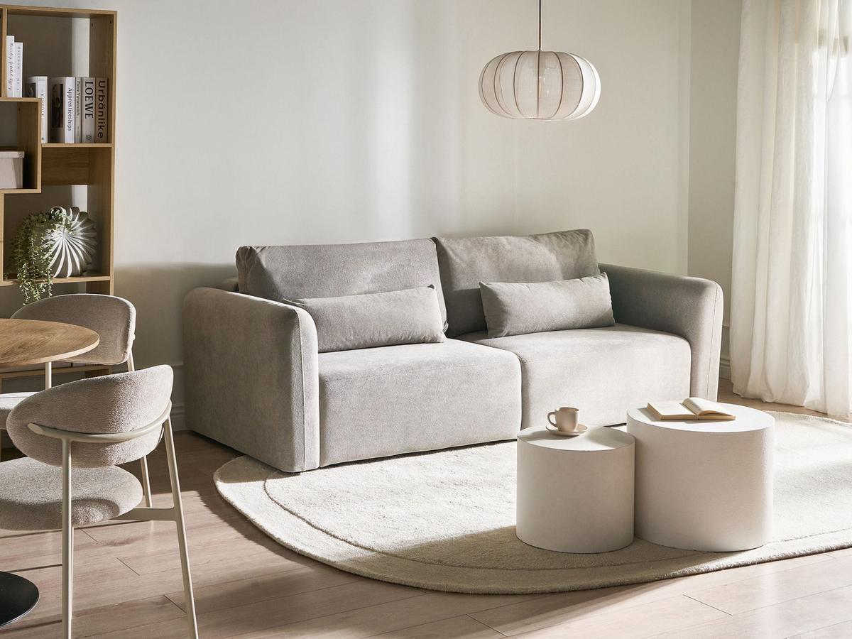 SCHLAFSOFA 3-Sitzer Stoff Grau mit Stauraum Vaxholm - Grau, Textil (232/86/87cm) - Beliani
