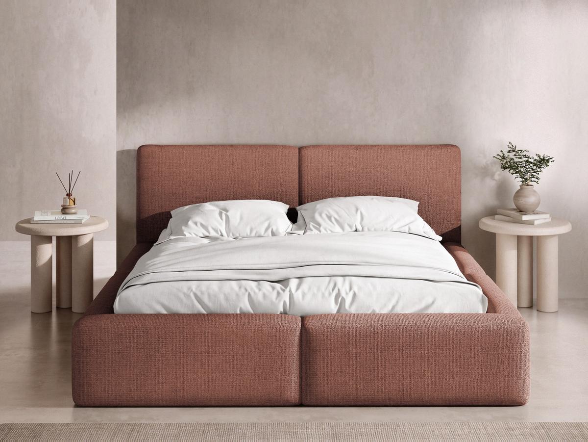 POLSTERBETT Duo mit Bettkasten, Metall-Lattenrost & hohem Kopfteil in Terrakotta Chenille 160x200 cm - Birkefarben/Terracotta, Kunststoff/Textil (160/200cm) - WFL GROUP
