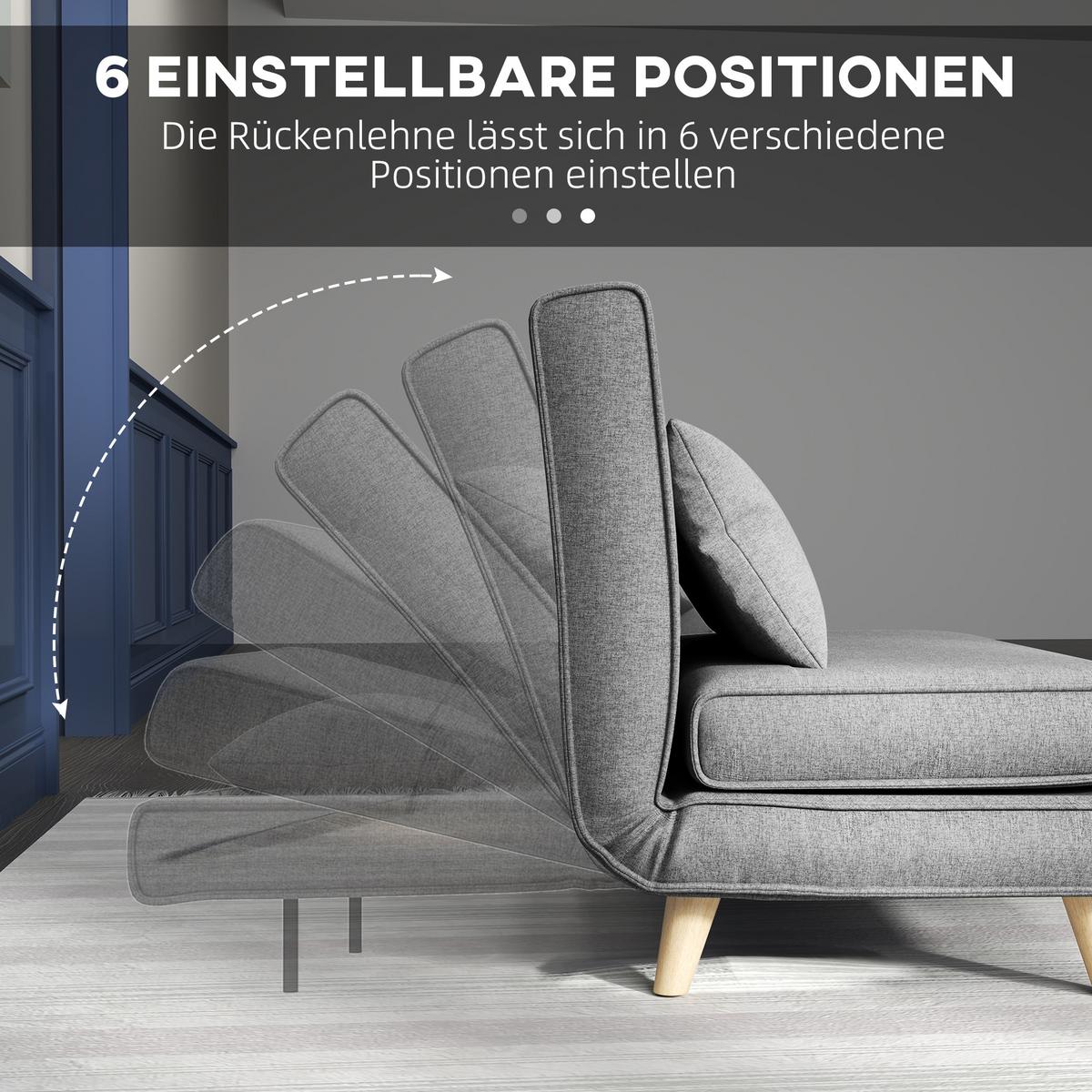 EINZELSOFA Sofabett Klappsofa verstellbar Rückenlehne nordisch skandinavisch - Naturfarben/Grau, Holz/Textil (78/80/94cm) - HOMCOM