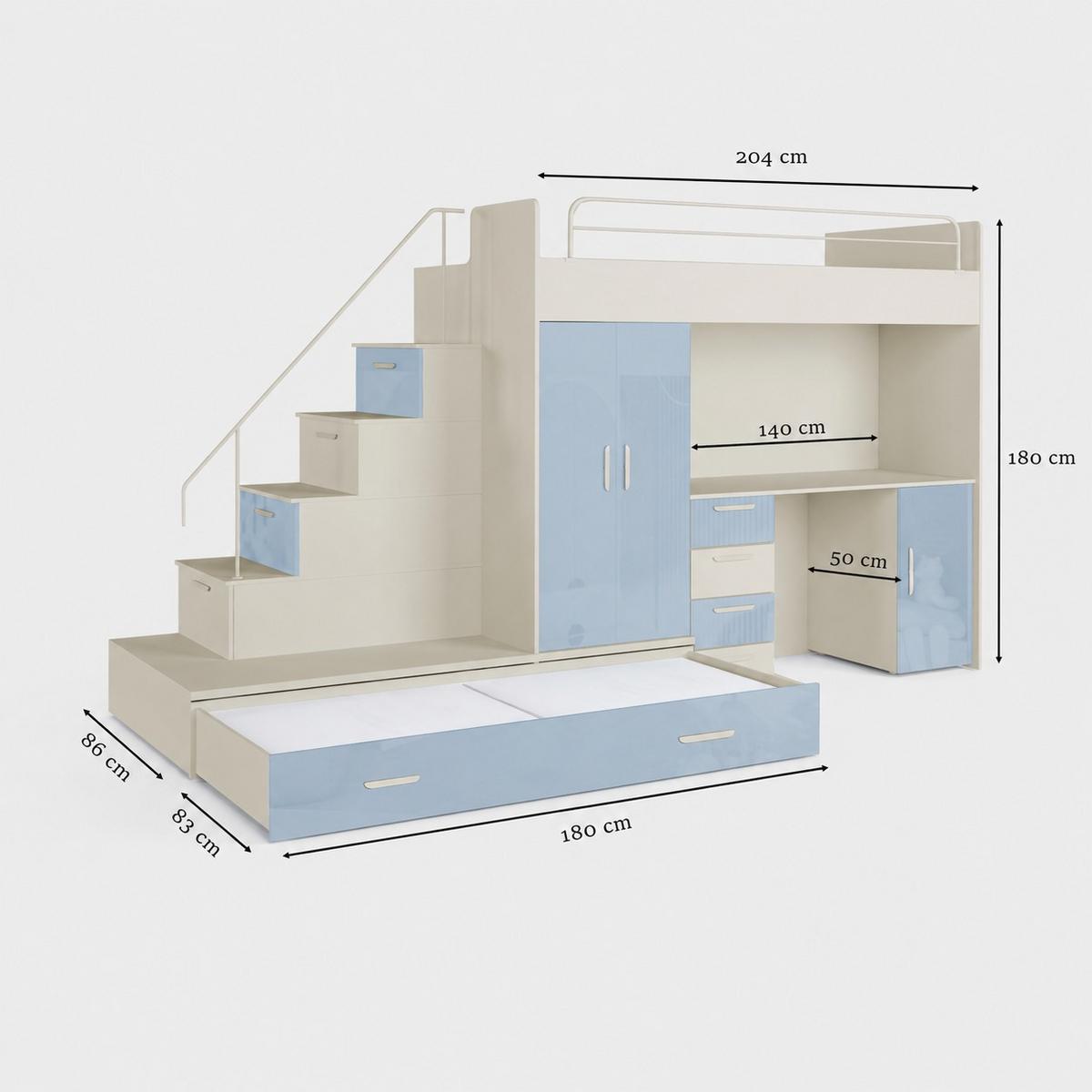 KASCHMIR Kinderset RAJ 5, Hochglanz - Kaschmir/Blau, Holzwerkstoff (320/180/86cm) - Lookway