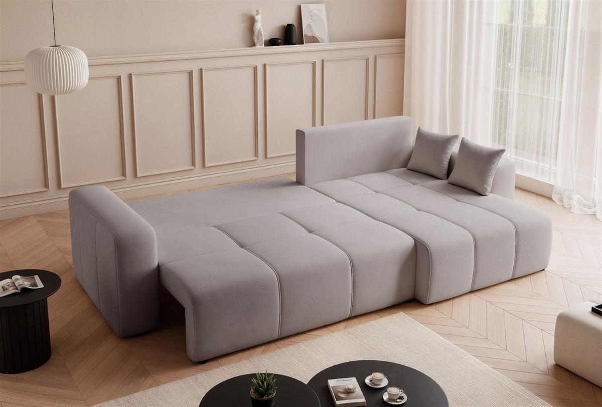 ECKSOFA Leros Xl Mit Schlaffunktion - Hellgrau, Holzwerkstoff/Textil (145/278cm) - Fun Möbel