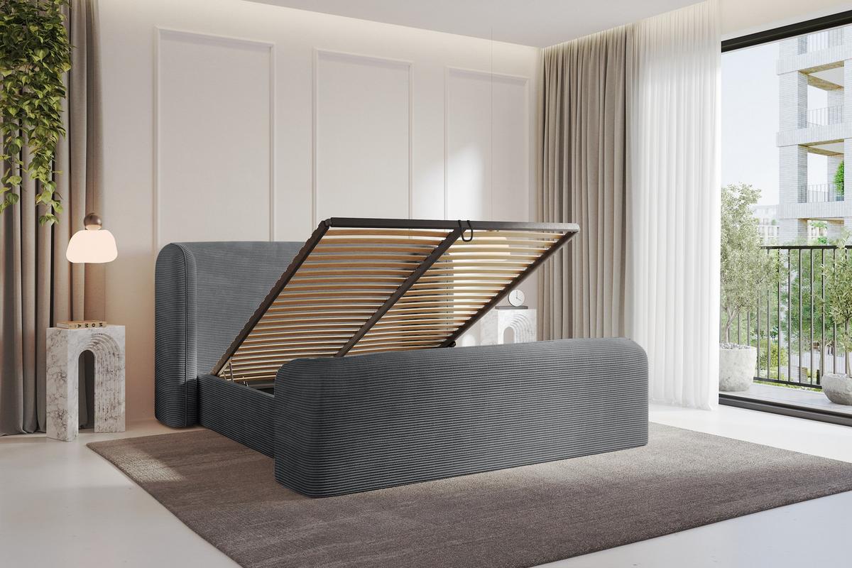 POLSTERBETT mit Bettkasten, Fußteil und Lattenrost, Bett mit Matratze H3/H4 - ESTI-Z 140x200 Dunkelgrau - Anthrazit, Holzwerkstoff/Textil (140/200cm) - ALTDECOR