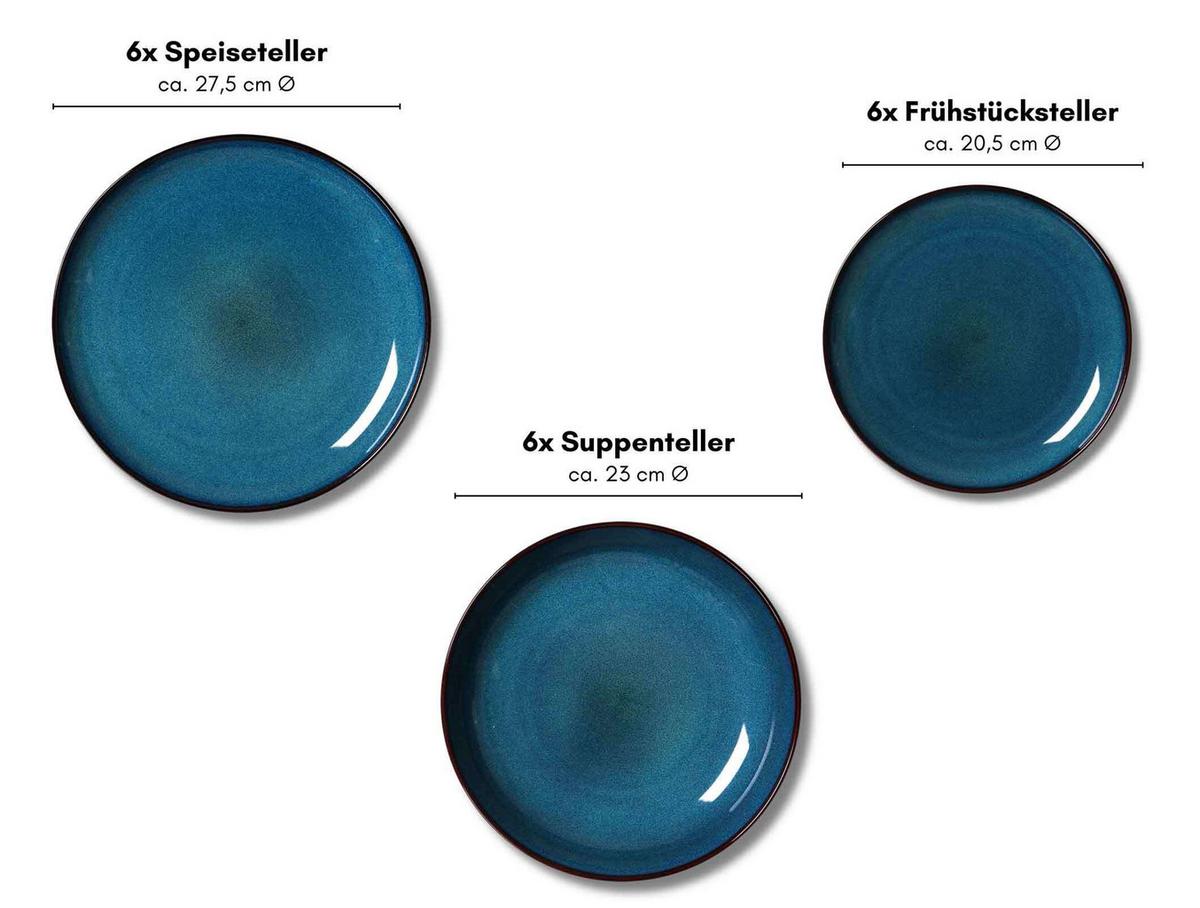 TELLER-SET Bali blau 18-tlg. - Blau, Keramik (2/2/2cm) - Ritzenhoff Breker