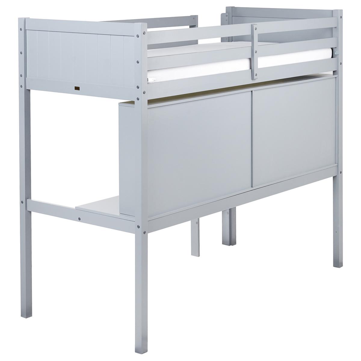 HOCHBETT MIT SCHREIBTISCH 90x200 cm Grau Foucamont - Grau, Holz (90/200cm) - Beliani