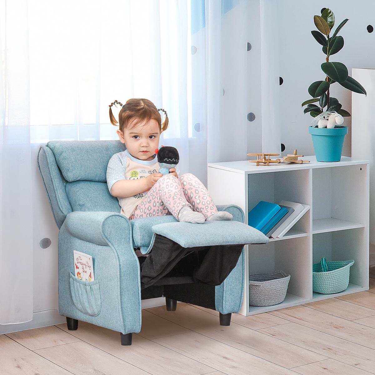 KINDERSESSEL Kindersofa Kindercouch Liegesofa verstellbar mit Fußstütze Blau - Blau, Holz (53/70/58cm) - HOMCOM