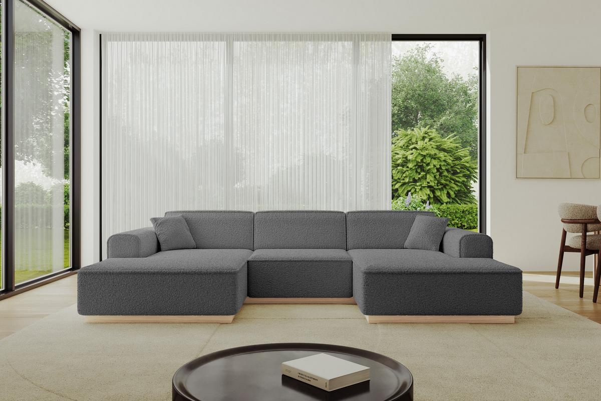 WOHNLANDSCHAFT IREA-U1 - 301x165x80 cm Grau - Olivgrün, Holzwerkstoff/Textil (301/80/165cm) - ALTDECOR