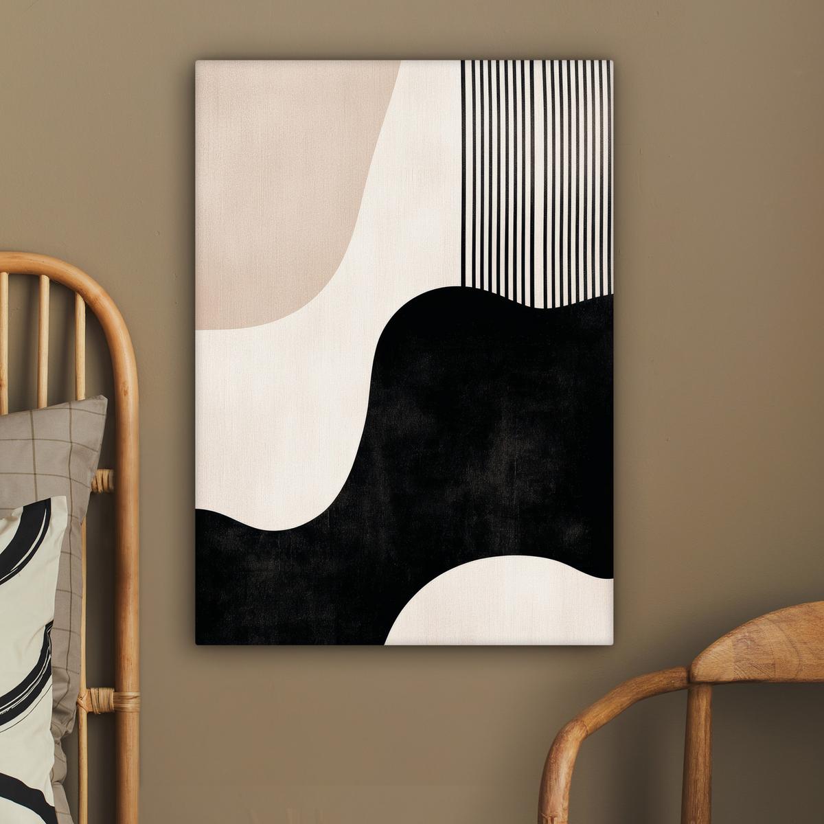 LEINWANDBILD Abstrakt - Japandi - Beige - Modern Wandbild Wohnzimmer 60x80 cm - Schwarz, Textil (60/80cm) - MuchoWow