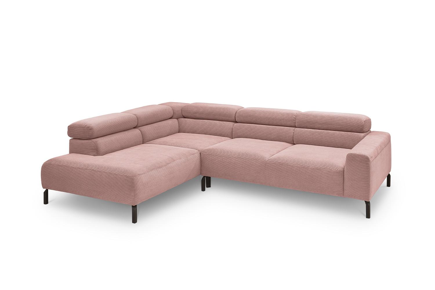ECKSOFA MIT MOTORISCHEM SITZVORZUG DELIA Pink Cord Relaxfunktion - Schwarz/Rosa, Textil/Metall (276/219cm) - KAWOLA