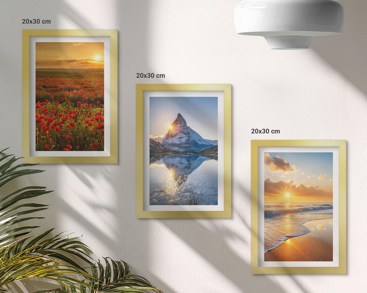BILDER SET 3er Set - 20x30 cm Goldrahmen - Landschaften aus Bergen und Meeren im Westen - Goldfarben, Kunststoff (20/30cm) - TULUP