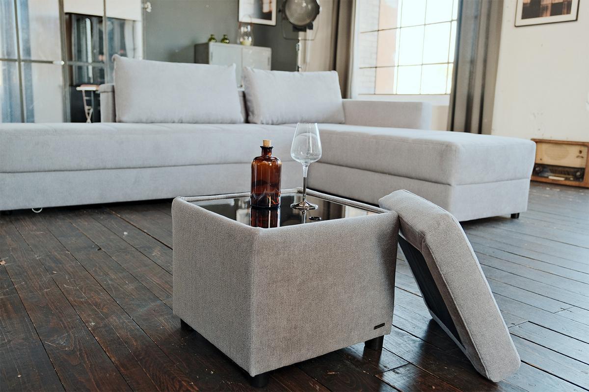 HOCKER IDA Grau Webstoff - Grau, Textil (45/45/45cm) - KAWOLA