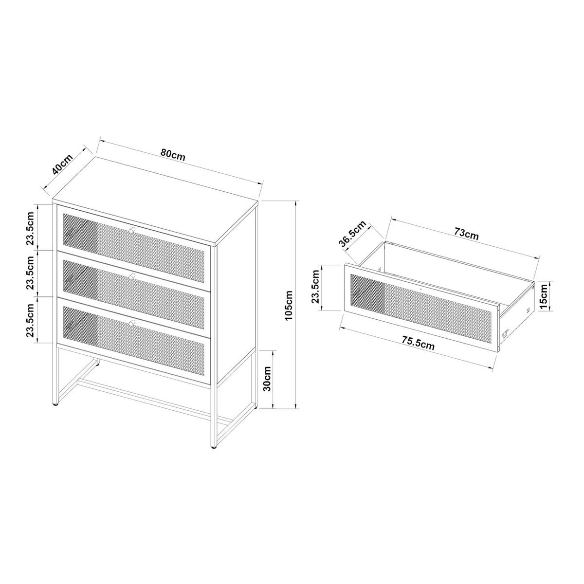 SCHUBLADENKOMMODE Sund - Goldfarben/Grau, Metall (80/105/40cm) - [en.casa]