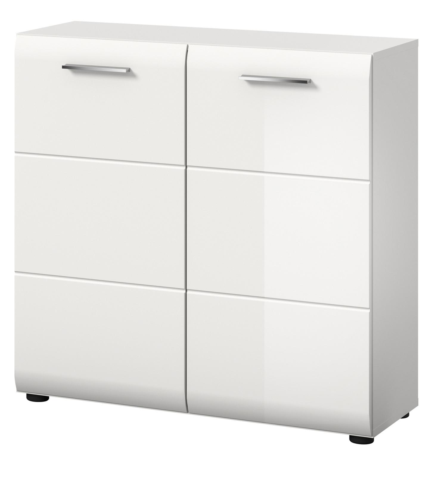 KOMMODE weiß Hochglanz 80 x 81 cm, Sideboard 2-türig - Weiß Hochglanz/Silberfarben, Holzwerkstoff/Kunststoff (80/81/34cm) - Inn.Furn