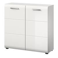 KOMMODE weiß Hochglanz 80 x 81 cm, Sideboard 2-türig - Weiß Hochglanz/Silberfarben, Holzwerkstoff/Kunststoff (80/81/34cm) - Inn.Furn