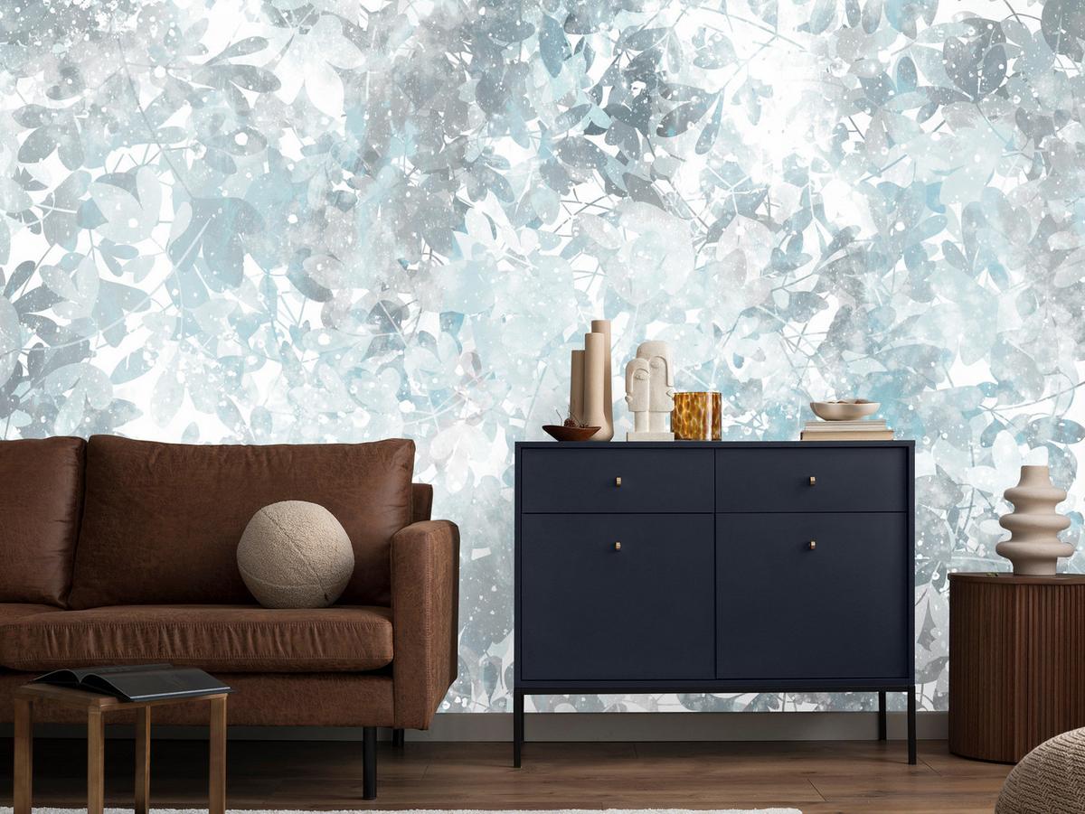 FOTOTAPETE für Wohnzimmer Blätter Abstraktion 200x140 - Blau/Weiß, Papier (200/140cm) - Muralo