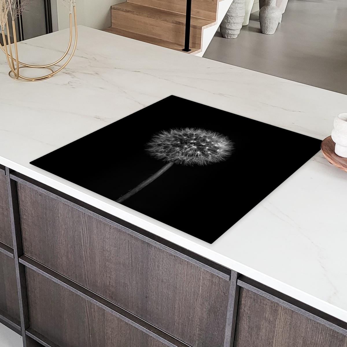 HERDABDECKPLATTE Löwenzahn - Schwarz - Floral - Botanisch Induktionsmatte 78x78 cm - Grau, Kunststoff (78/78/0.2cm) - MuchoWow