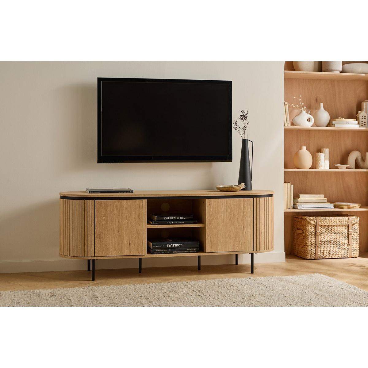 TV-MÖBEL mit 2 Türen und seitlichem Rillen-Effekt 150/55/40 cm - Apfelbaumfarben, Holzwerkstoff (40/55/150cm) - Calicosy