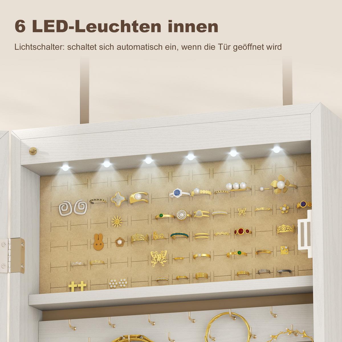 SCHMUCKSCHRANK MDF Glasspiegel Cremeweiß - Weiß, Holzwerkstoff (10/120/37cm) - HOMCOM