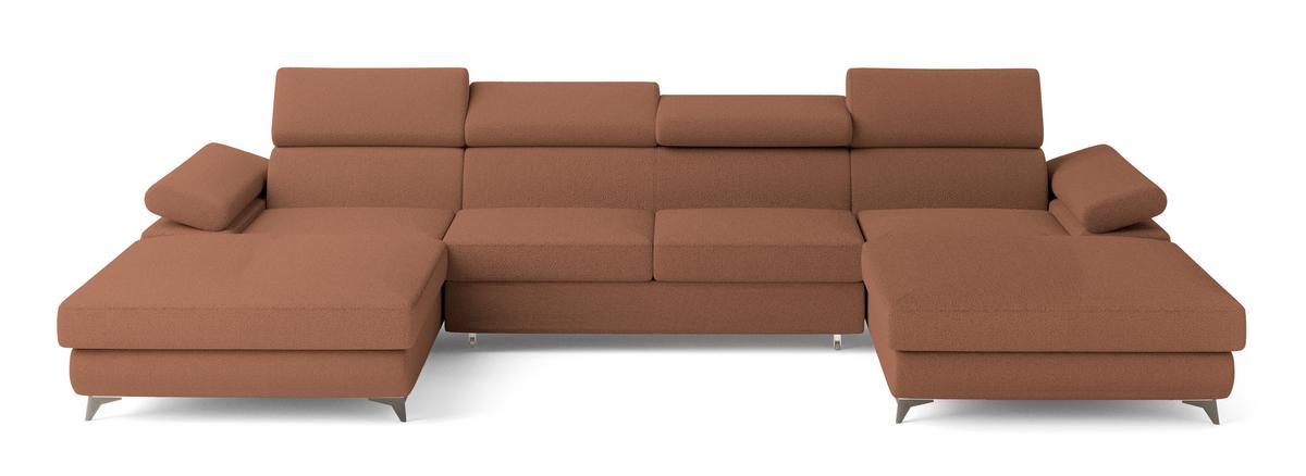 WOHNLANDSCHAFT DETTI Kupferfarben Boucle-Stoff mit Schlaffunktion - Kupferfarben, Holz (339/89/190cm) - MASSENO