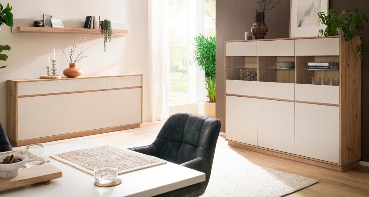 SIDEBOARD Kaschmir, Eiche Artisan 202 x 89 cm, Kommode mit Soft-Close - Kaschmir/Eiche Artisan, Holzwerkstoff/Metall (202/89/40cm) - Furn.Design
