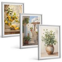 BILDER SET 3er Set - 40x60 cm Silberner Rahmen - Zitronen in einer Pflanzenvase - Silberfarben, Kunststoff (40/60cm) - TULUP