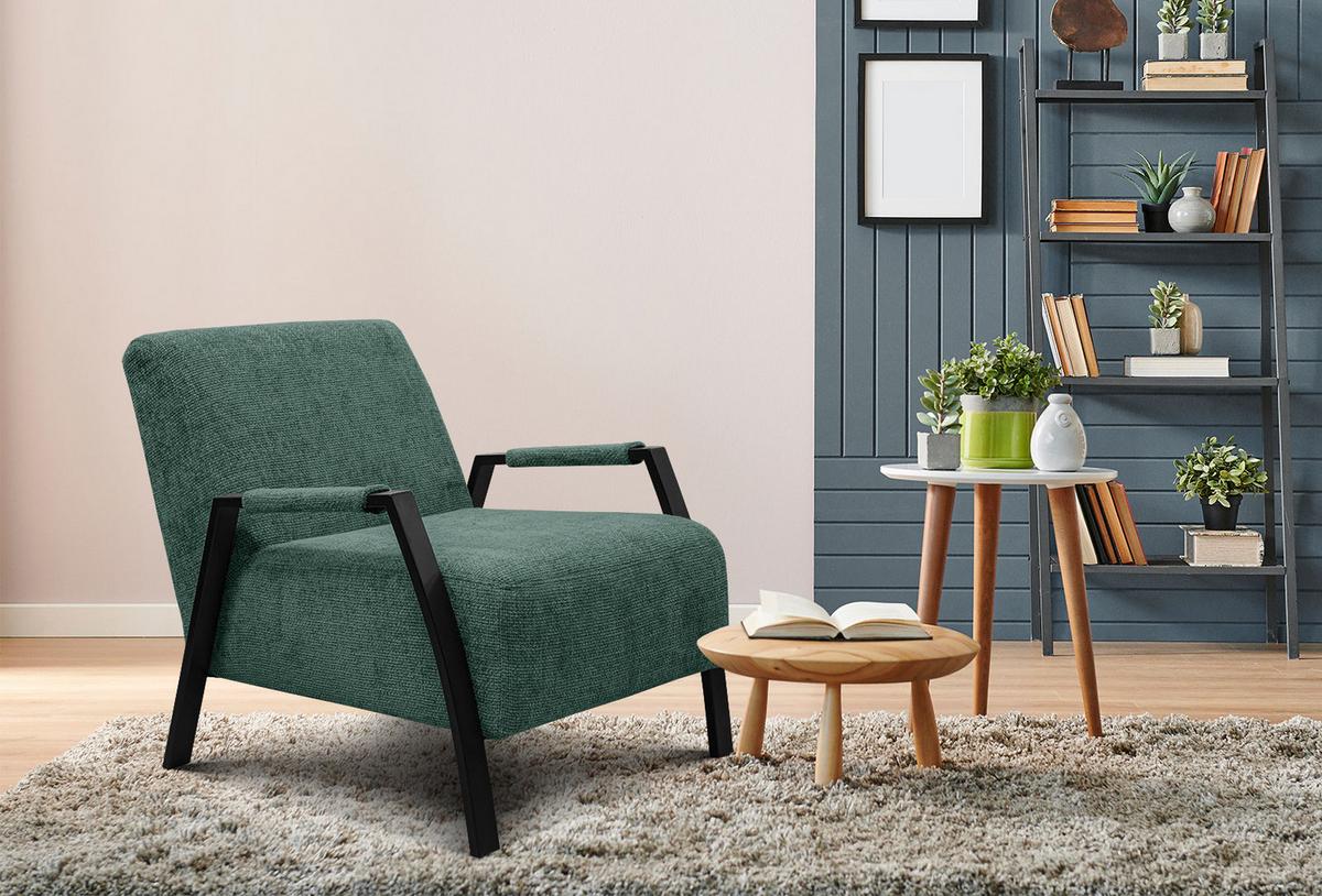 SESSEL KOBE, smaragdgrün - Smaragdgrün/Schwarz, Holz/Textil (72/76/90cm) - Wozimo