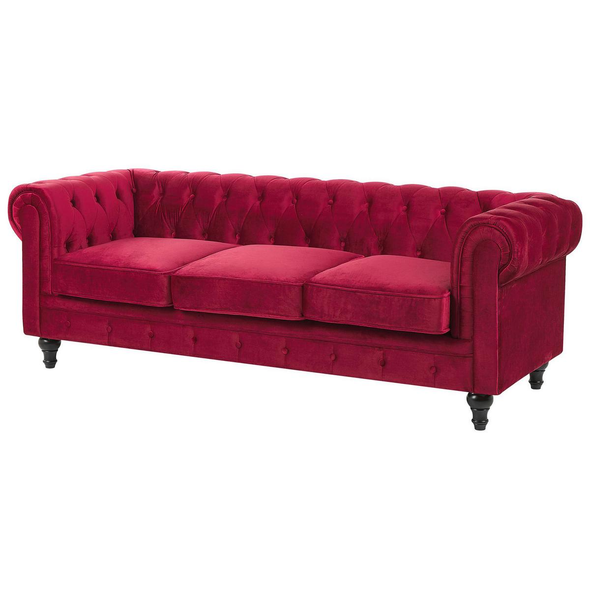 SOFA-SET 4-sitzer Samtstoff Rot Chesterfield - Rot, Textil (201/70/75cm) - Beliani