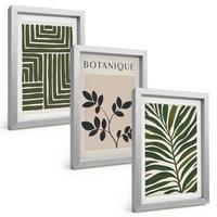 BILDER SET 3er Set - 20x30 cm Silberner Rahmen - Botanischer Boho-Minimalismus - Silberfarben, Kunststoff (20/30cm) - TULUP