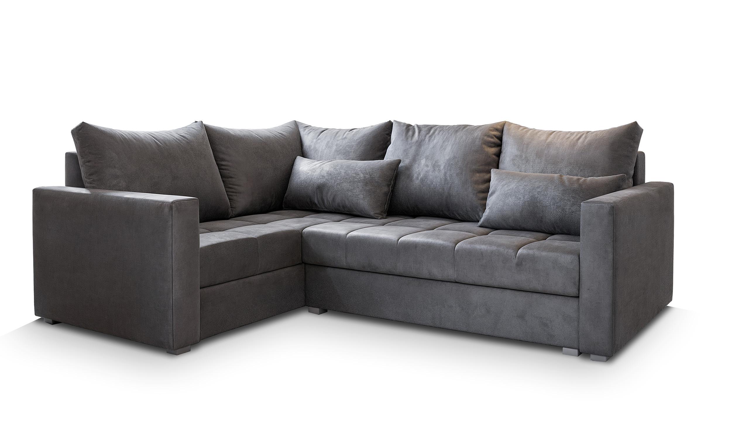 ECKSOFA LIRENO L-S Grau Plüsch-Stoff mit Schlaffunktion - Grau, Holz/Kunststoff (220/153cm) - MASSENO
