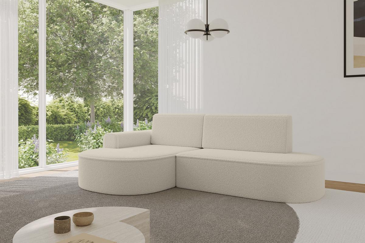 ECKSOFA mit Schlaffunktion und Bettkasten Ottomane Links MARI-L1-S - 283x167x73 cm Beige Bouclé - Beige/Schwarz, Holzwerkstoff/Kunststoff (283/167cm) - ALTDECOR