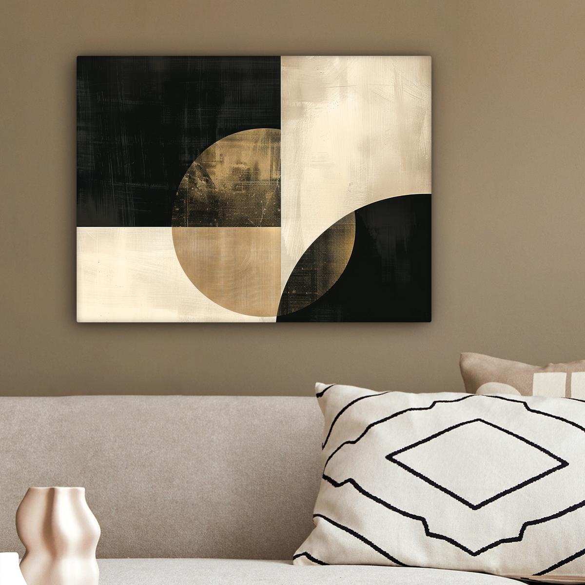 LEINWANDBILD Abstrakt - Geometrische Formen - Schwarz - Gold Wandbild 40x30 cm - Ecru, Textil (40/30cm) - MuchoWow