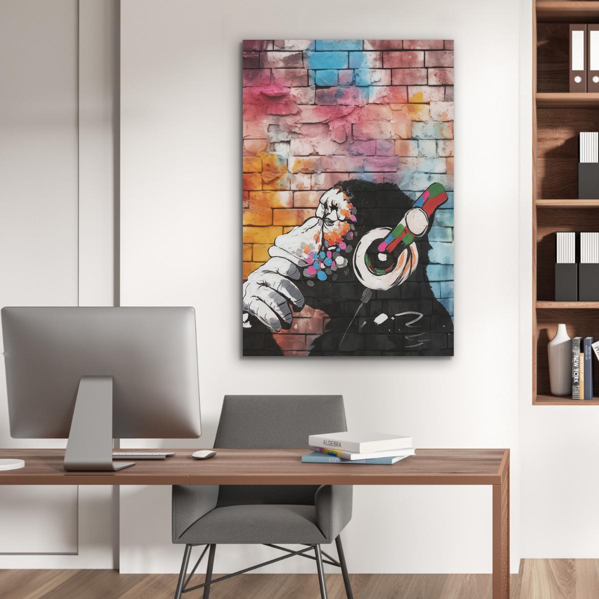 AKUSTIKBILD Affe - Graffiti - Musik Wanddeko 70x100 cm - Multicolor, Kunststoff (70/100/0.9cm) - MuchoWow