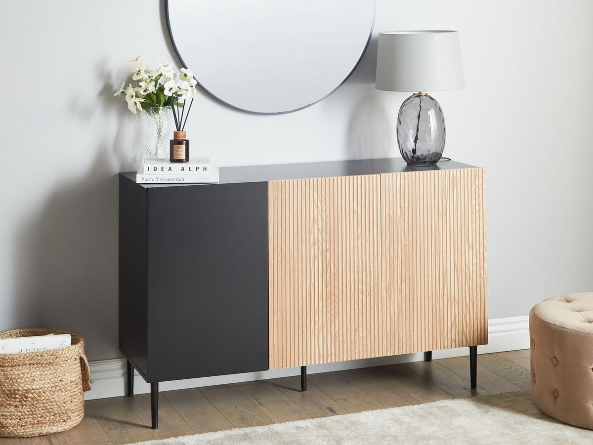 SCHRANK Naturfarbene Esche Schwarz Blythe - Schwarz, Holzwerkstoff (120/76/40cm) - Beliani