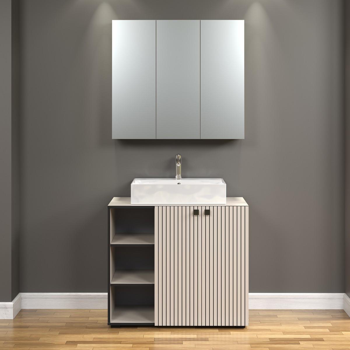 SPIEGELSCHRANK PureBliss Hellgrau - Hellgrau, Holzwerkstoff (90/80/20cm) - Trendteam