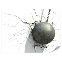FOTOTAPETE für Büro Metallkugel Riss Weiße Wand 350x256 - Weiß/Grau, Papier (350/256cm) - Muralo