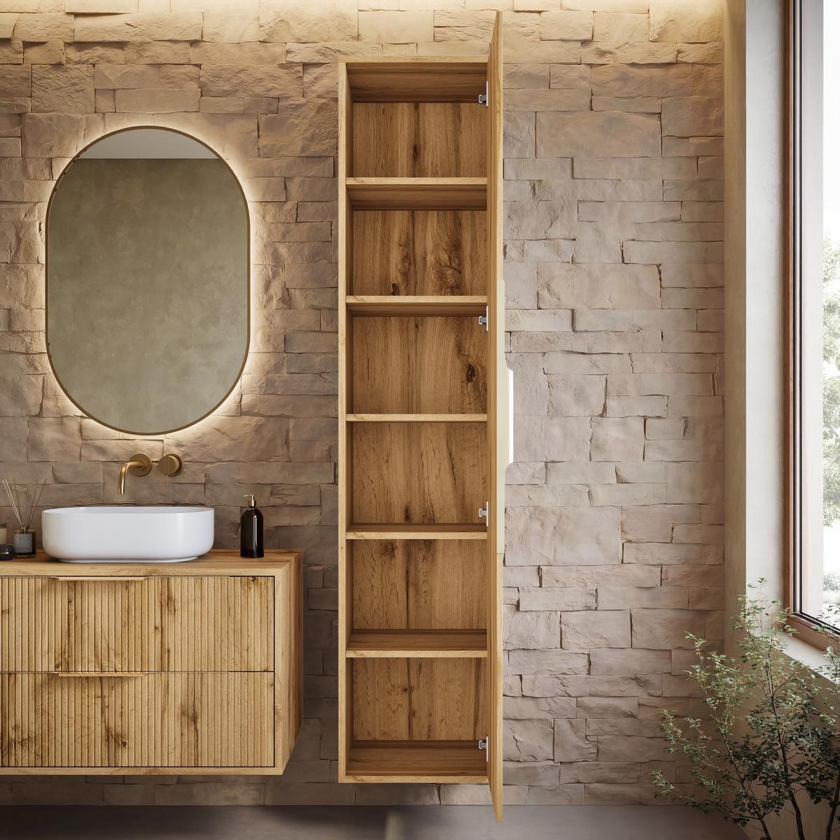 BADMÖBEL-SET Rimini 2 Teile Eiche - 80 x 46 x 46 cm - Eichefarben, Holz (80/46/46cm) - Badplaats