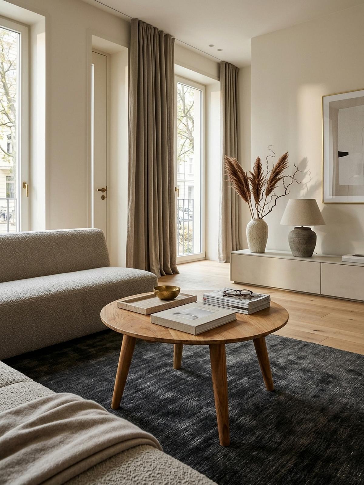 COUCHTISCH Rund Akazie Massivholz 75cm - Stabile Holzbeine, Pflegeleicht, Handgefertigt - Beige/Braun, Holz (75/75/40cm) - KADIMA DESIGN