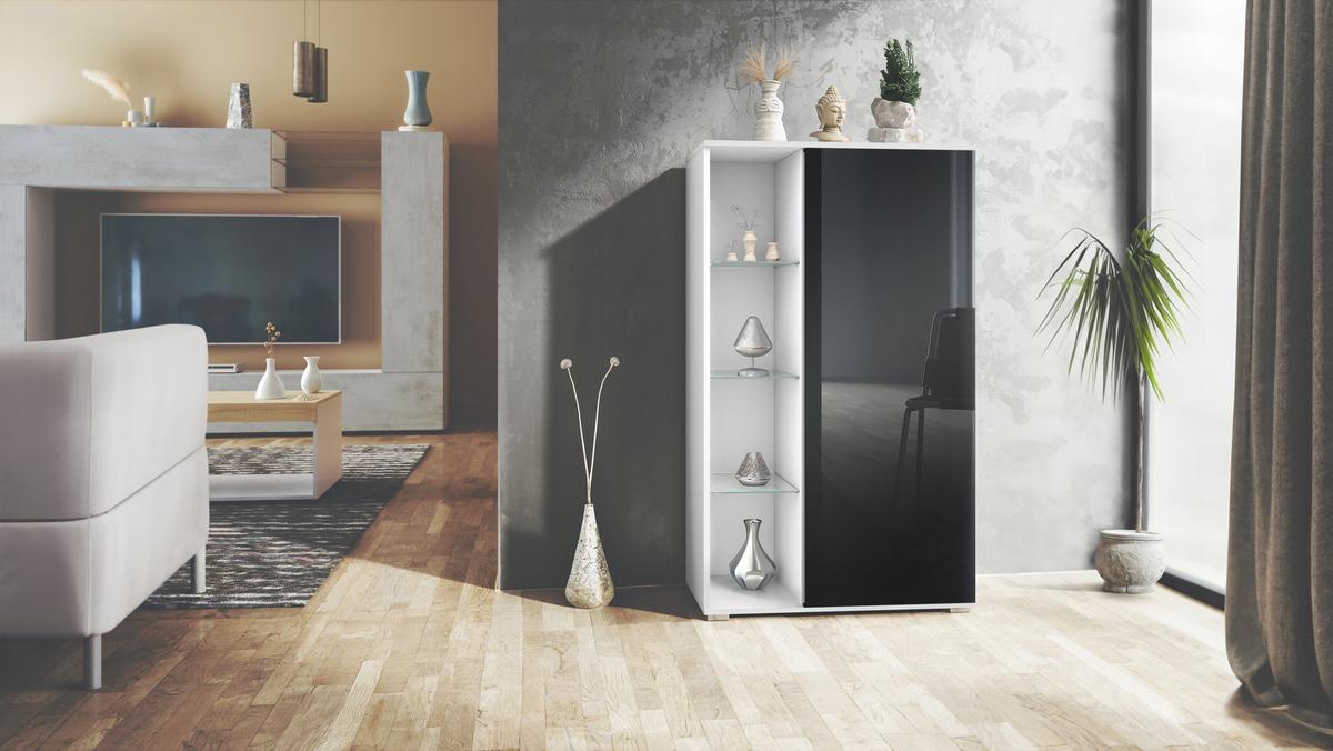 VITRINE Davos Schwarz Hochglanz - Schwarz Hochglanz, Holzwerkstoff (71.5/134/35cm) - Vladon