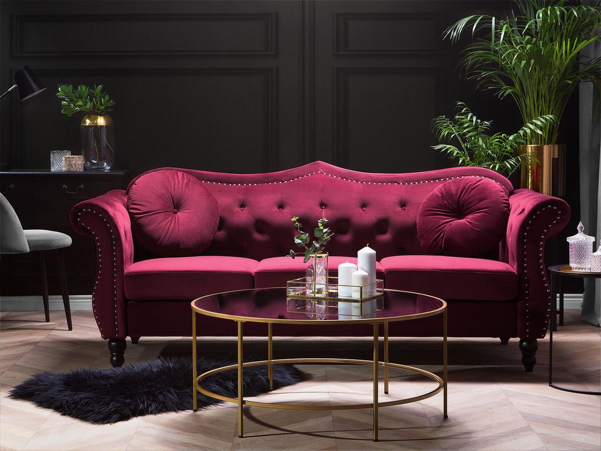 3-SITZER-SOFA Samtstoff Dunkelrot Skien - Dunkelrot, Textil (200/91/83cm) - Beliani