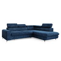 ECKSOFA VELISS Blau Kordstoff mit Schlaffunktion - Blau, Holz (255/193cm) - MASSENO