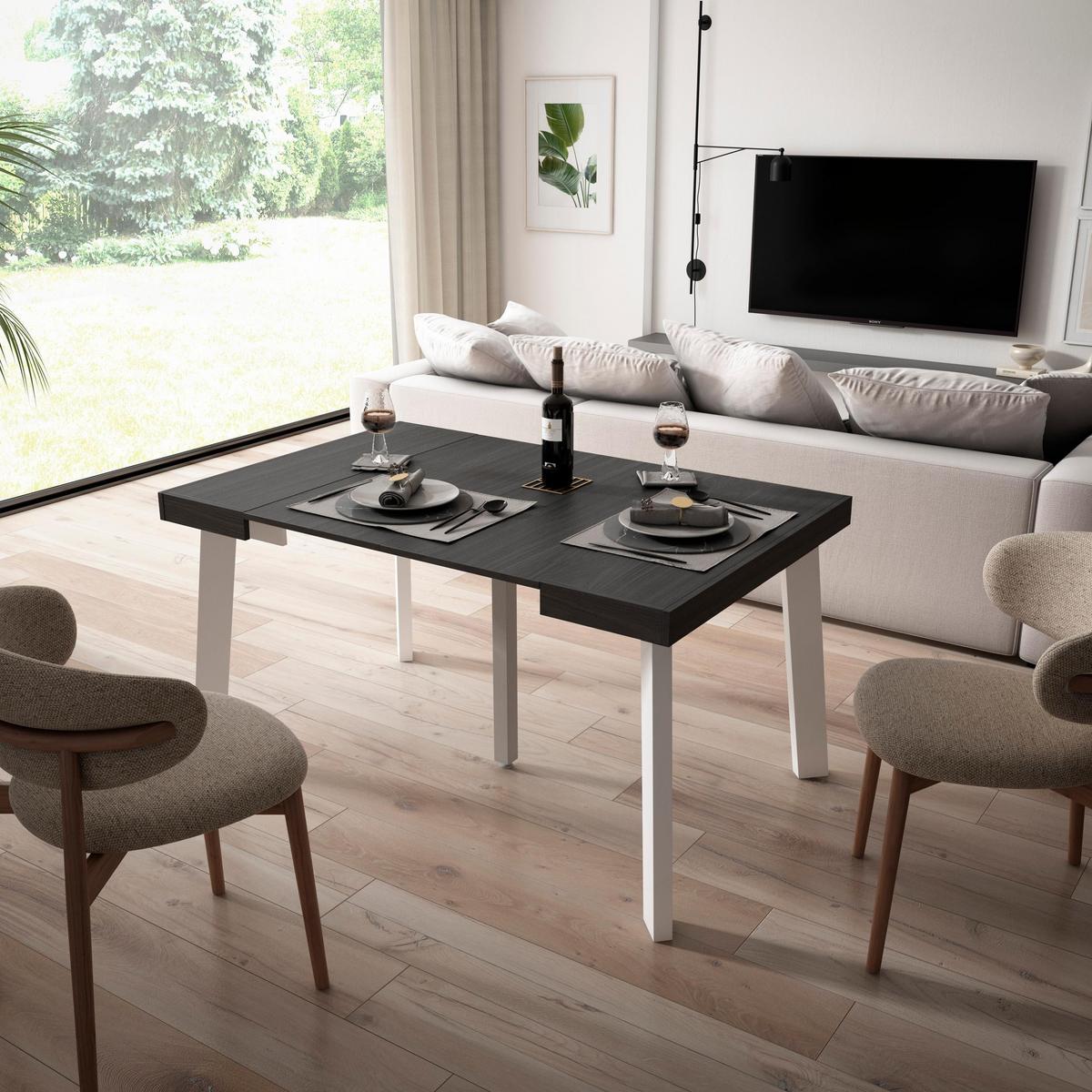 ESSTISCH ausziehbar 58 bis 140cm, für 6 Gäste, schwarz, 58/90/73cm - Schwarz, Holzwerkstoff (90/140/73cm) - Skraut Home