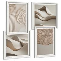 BILDER SET 4er Set - 50x50 cm & 40x60 cm Weißer Rahmen - Abstrakte Wellen auf dem Sand - Weiß, Kunststoff (50/50cm) - TULUP