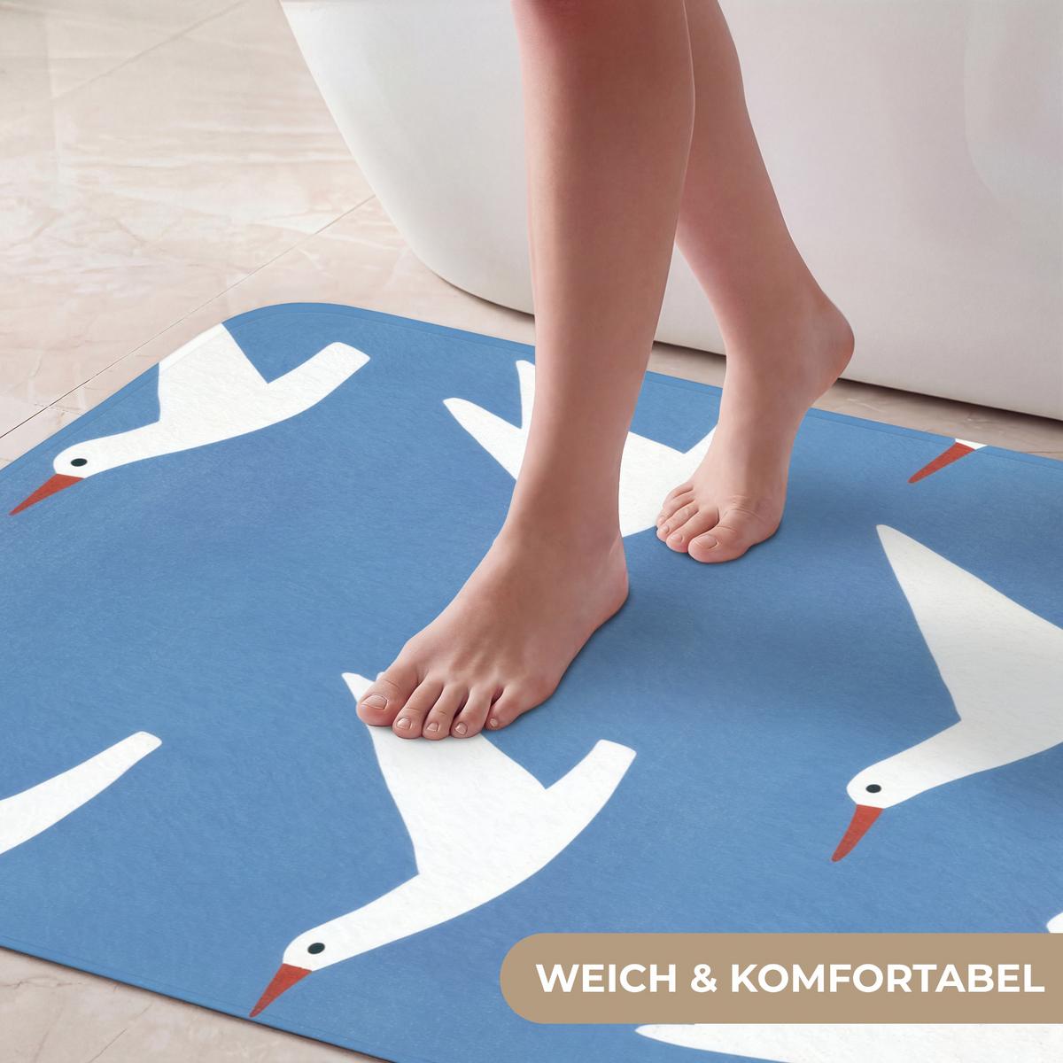 BADEMATTE Vögel - Weiß - Muster 60x90 cm - Blau, Textil (60/90cm) - OnlyWow