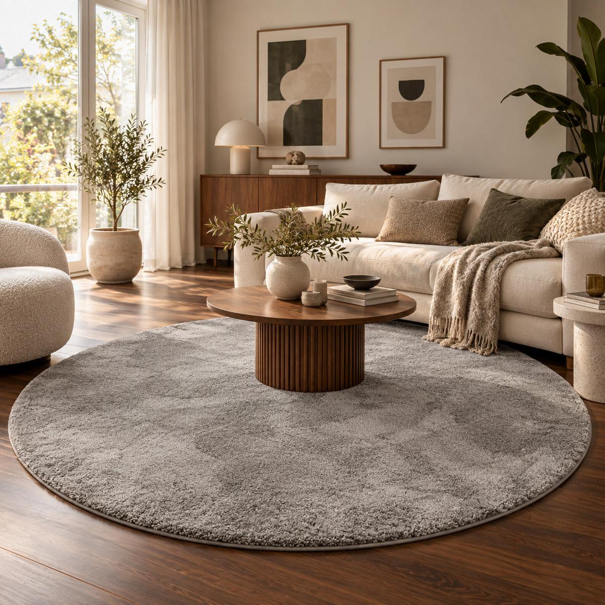 HOCHFLOR SHAGGY TEPPICH PALACE RUND - Grau, Textil (160/160cm) - Snapstyle