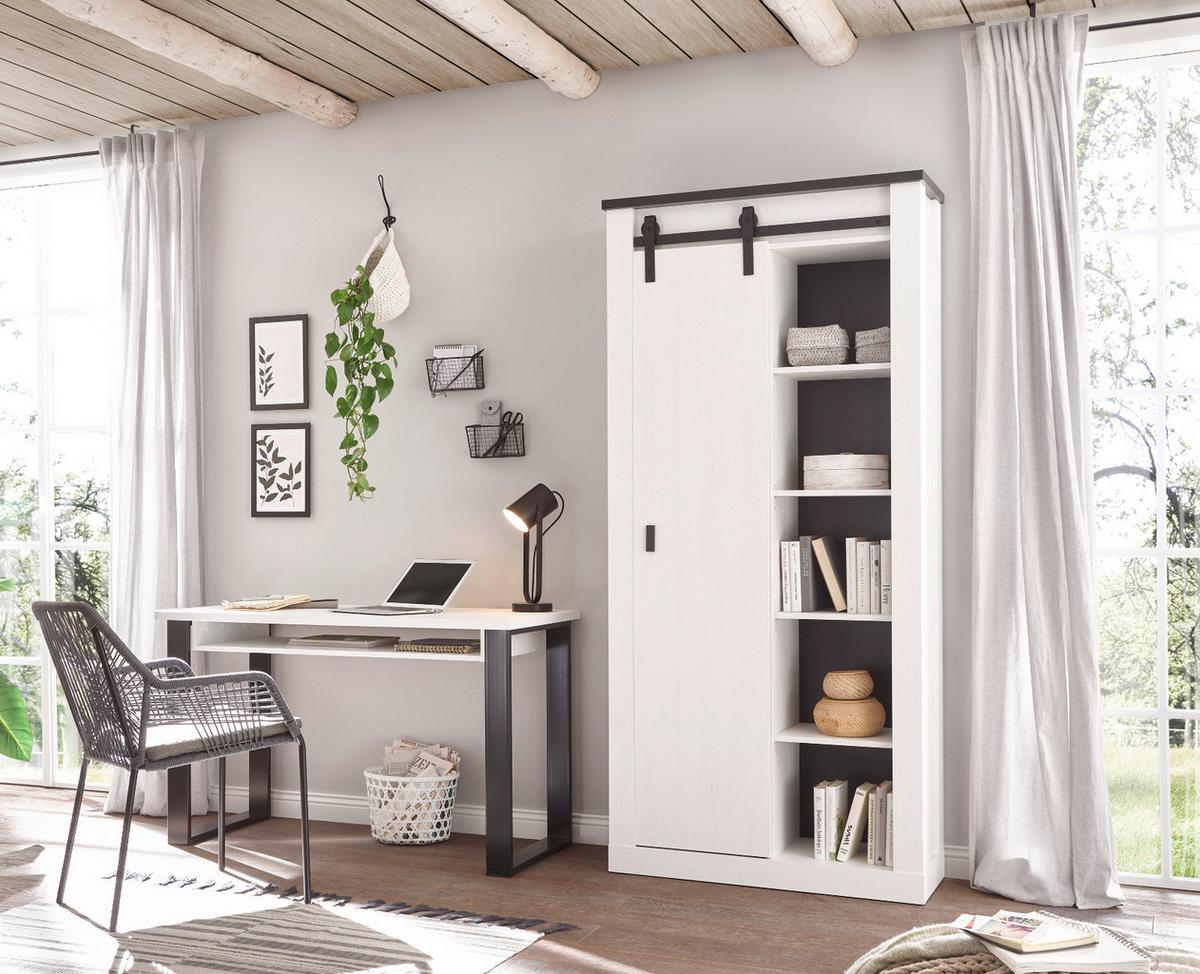 BÜROMÖBEL-SET weiß Pinie, anthrazit Landhaus mit Aktenschrank - Anthrazit/Weiß, Holzwerkstoff (60/220/201cm) - Furn.Design