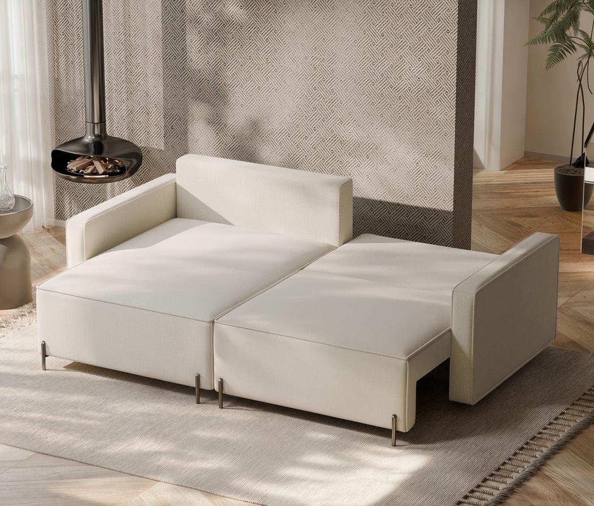 ECKSOFA LEO Rechts, mit Schlaffunktion und Bettkasten, Creme - Creme, Textil/Metall (229/148cm) - Idohome