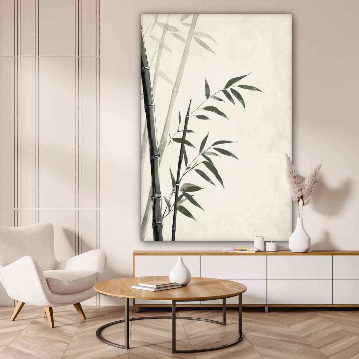 LEINWANDBILD Japandi - Bambus - Beige Deko Groß 90x140 cm - Eukalyptusholzfarben, Textil (90/140cm) - MuchoWow