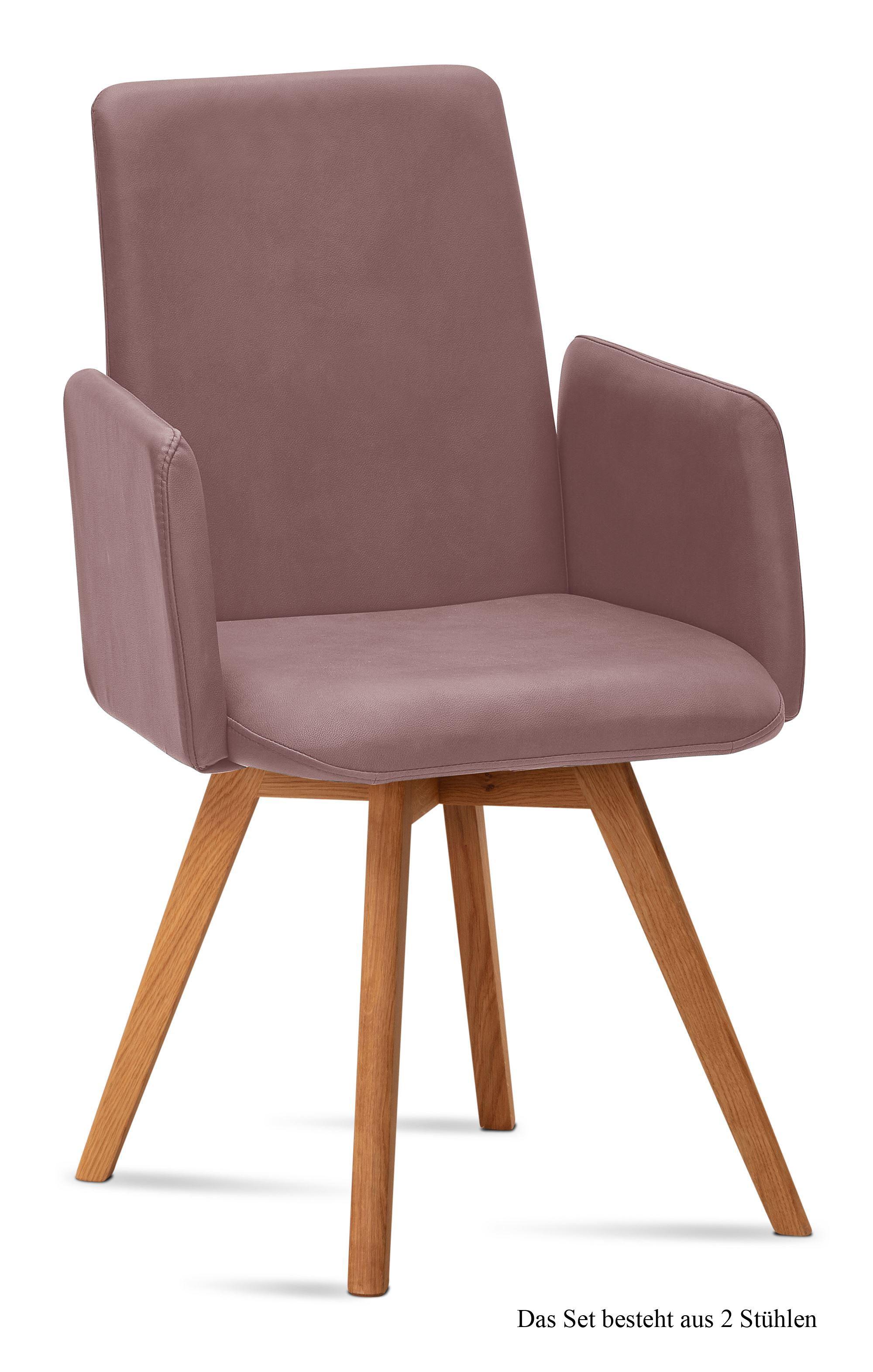 ARMLEHNSTUHL (2er-Set) Dilys 52x92x60 Eiche geölt/Rosewood - Eichefarben/Dunkelrosa, Kunststoff (60/92/52cm) - 58aufmkessel